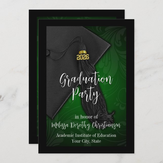 Invitation Classe de 2025 Green Tassel College Graduation (Devant / Derrière)