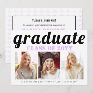 Invitation Classe de 2025 lilas diplômé typographie photo