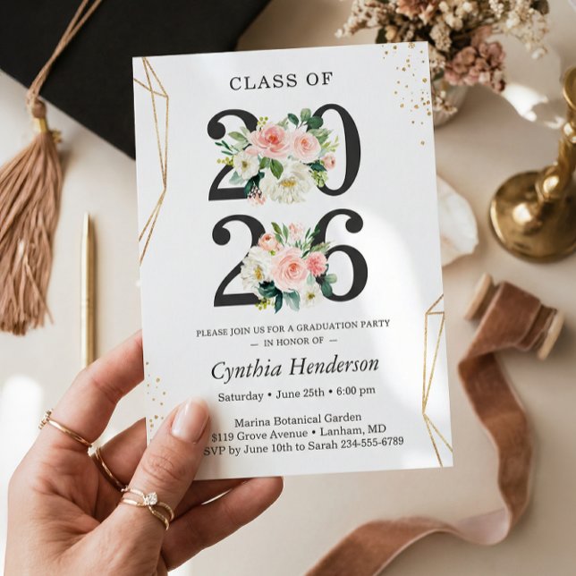 Invitation Classe de 2025 Moderne Blush Floral Graduation (Créateur téléchargé)