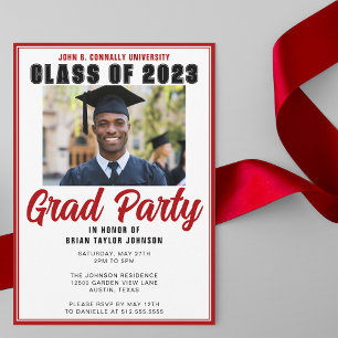 Invitation Classe de 2025 Photo Modern Red Graduation Party