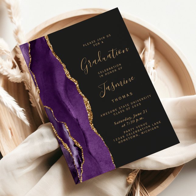 Invitation Classe de 2025 Purple Gold Agate Dark Graduation (Créateur téléchargé)