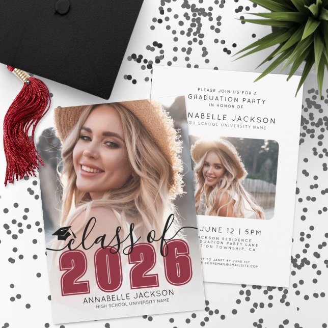 Invitation Classe De 2025 Red Graduate Photo Graduation (Class Of 2025 Red Graduate Photo Graduation Invitation)