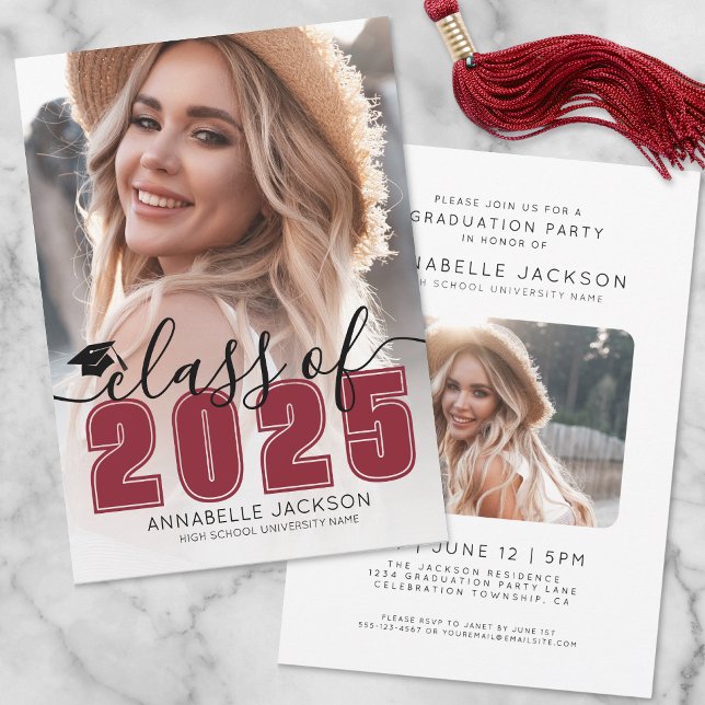 Invitation Classe De 2025 Red Graduate Photo Graduation (Class Of 2025 Red Graduate Photo Graduation Invitation)