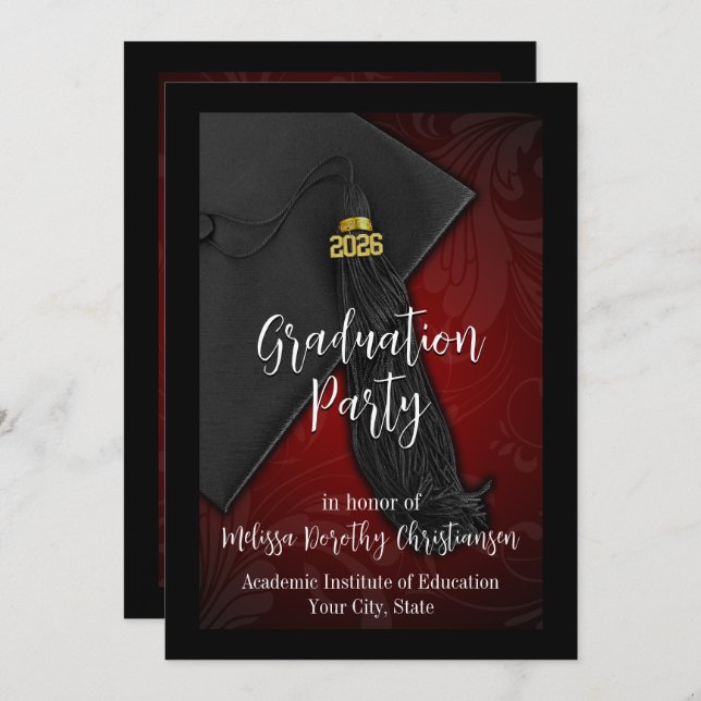 Invitation Classe de 2025 Red Tassel College Graduation (Devant / Derrière)
