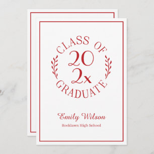 Invitation Classe De 2025 Red White Emblem Graduation Party