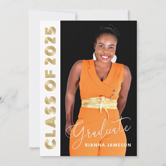 Invitation Classe De 2025 Retro Gold Photo Graduation Party (Devant)