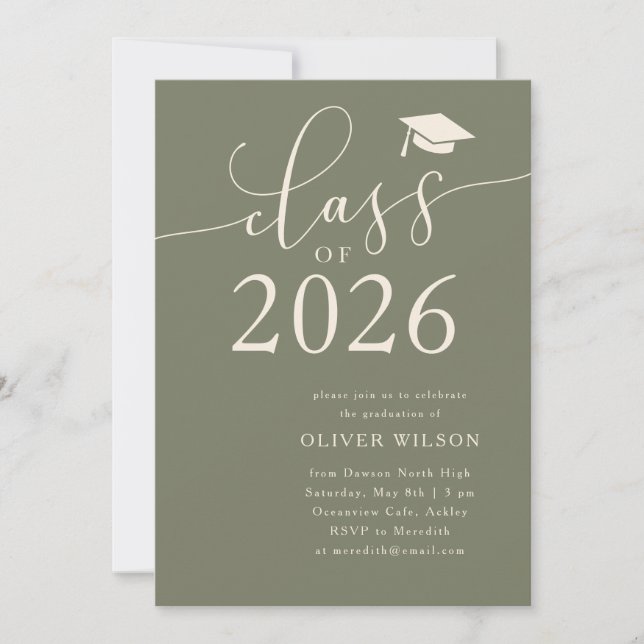 Invitation Classe de 2025 Script Sage Green Graduation Party (Devant)