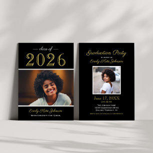 Invitation Classe de 2026 Black Gold Photo Soirée de Remise d