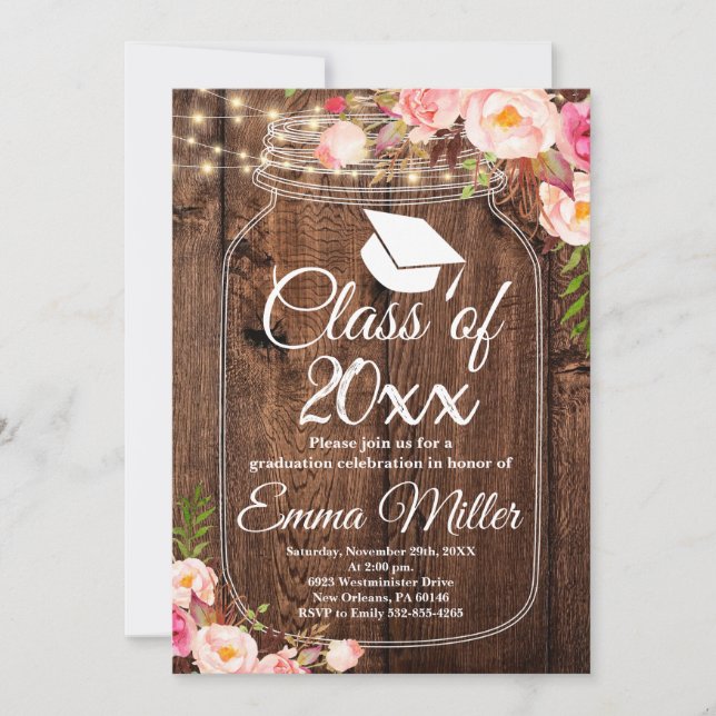 Invitation Classe de 20XX - Boho Floral Graduation (Devant)