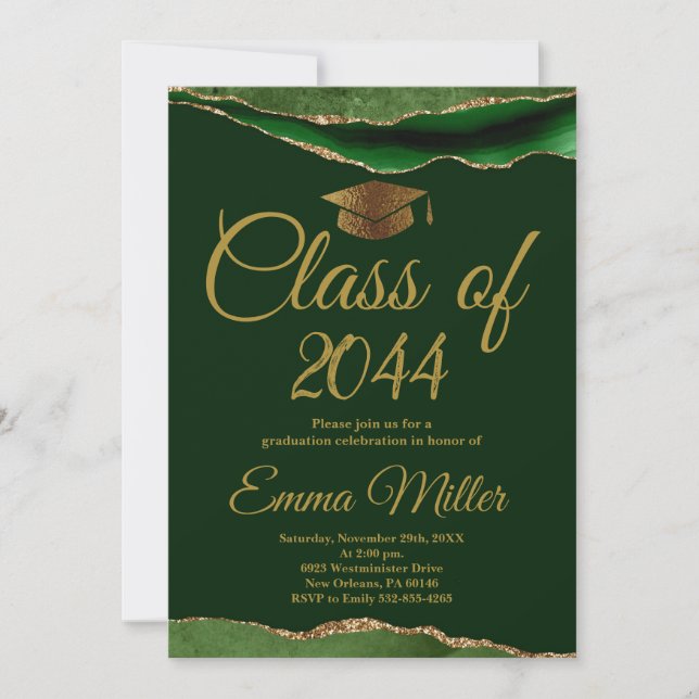 Invitation Classe de 20XX - Green and Gold Graduation Party (Devant)