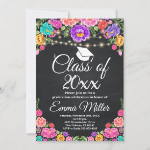 Invitation Classe de 20XX Mexicain Floral Chalkboard Graduati