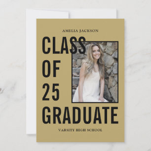 Invitation Classe De 25 Gold & Black 4 Photos Graduation Part