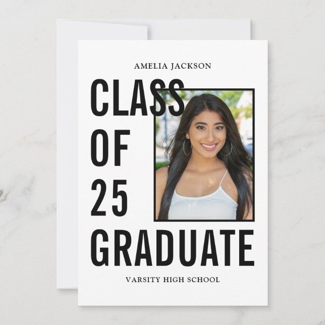 Invitation Classe De 25 Modern Black & White Graduation Party (Devant)