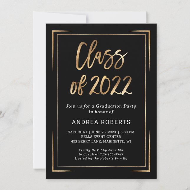 Invitation Classe de Black Gold Photo Graduation Party 2022 (Devant)