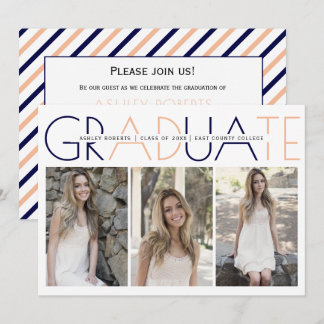 Invitation Classe de bleu marine 2025, photo de graduation de