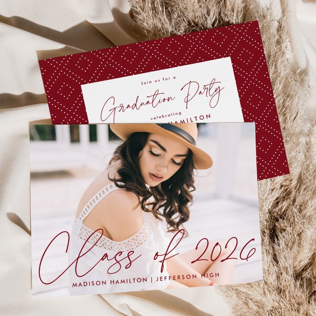 Invitation Classe de Burgundy Script Graduation Party 2025 (Créateur téléchargé)