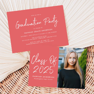 Invitation Classe de corail de script moderne de 2025 Graduat