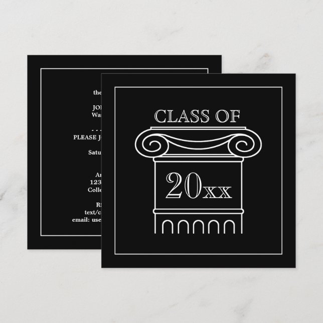 Invitation Classe de diplômes Année Élégante Noir blanc moder (Devant / Derrière)