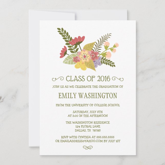 Invitation Classe de fête de graduation de bouquet de fleurs  (Devant)