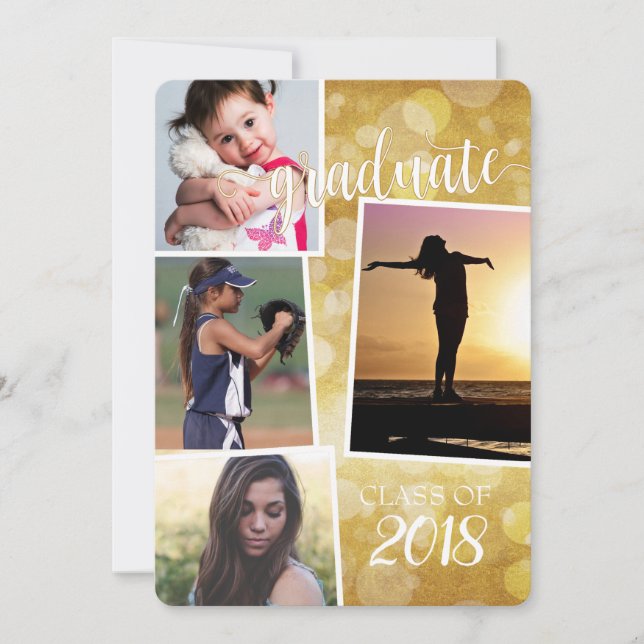 Invitation Classe de fin d'études de 20__ Bokeh Gold avec 4 p (Devant)