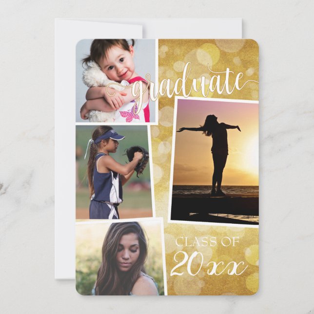 Invitation Classe de fin d'études de 20__ Bokeh Gold avec 4 p (Devant)