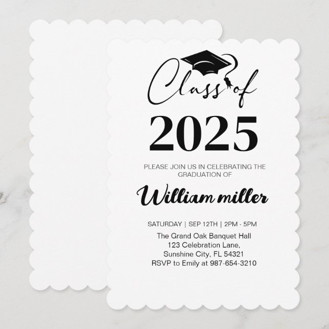 Invitation Classe de fin d'études secondaires de 2025, Gradua (Devant / Derrière)