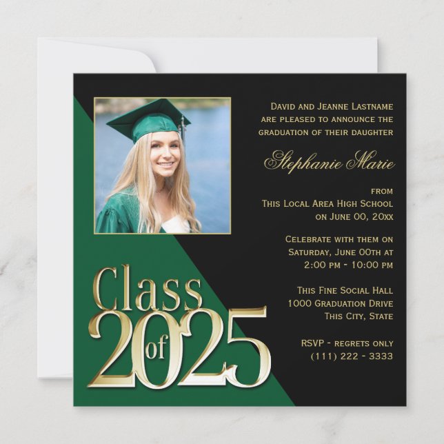 Invitation Classe de Gold Grad Green 2023 avec photo (Devant)