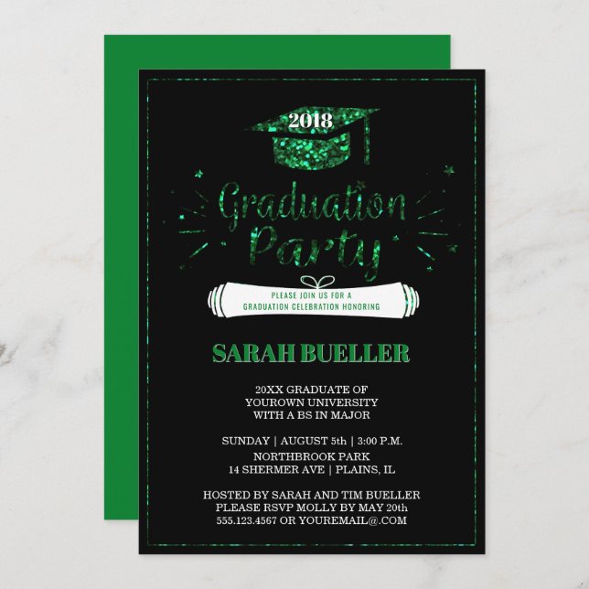 Invitation Classe de Grad Casquette Green Grad Grad Graduatio (Devant / Derrière)