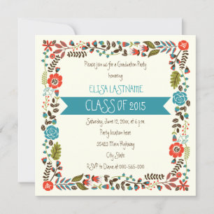 Invitation Classe de graduation de frontière florale turquois