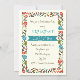 Invitation Classe de graduation de frontière florale turquois