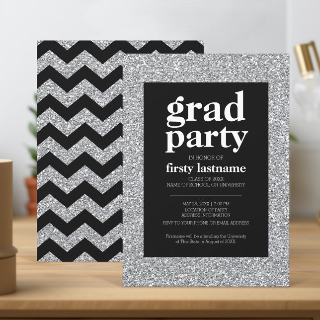 Invitation Classe de - Graduation Party noir argent parties s (Graduation Party Invitation - black and silver)