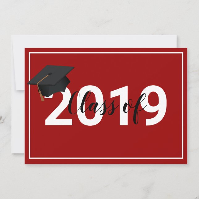 Invitation Classe de Graduation Rouge de 2019 Simplistic Chic (Devant)