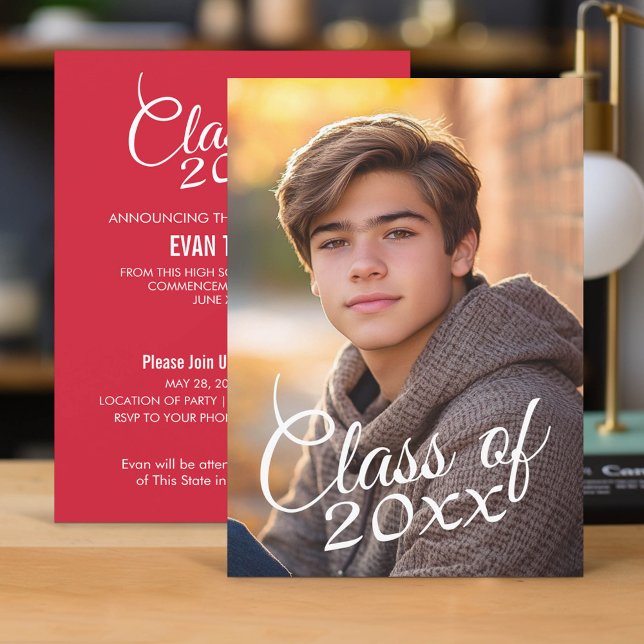 Invitation Classe de l'année Script avec Graduation Photo (Classic Graduation Announcement and Party Invitation)