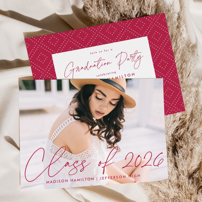 Invitation Classe de Magenta Script Photo Graduation 2025 (Créateur téléchargé)