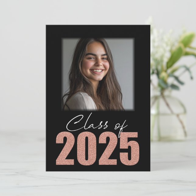Invitation Classe de Parties scintillant d'or rose de 2025 Ph (Debout devant)