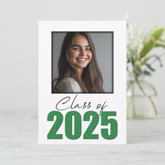 Invitation Classe de Parties scintillant verte de 2025 Photo  (Debout devant)