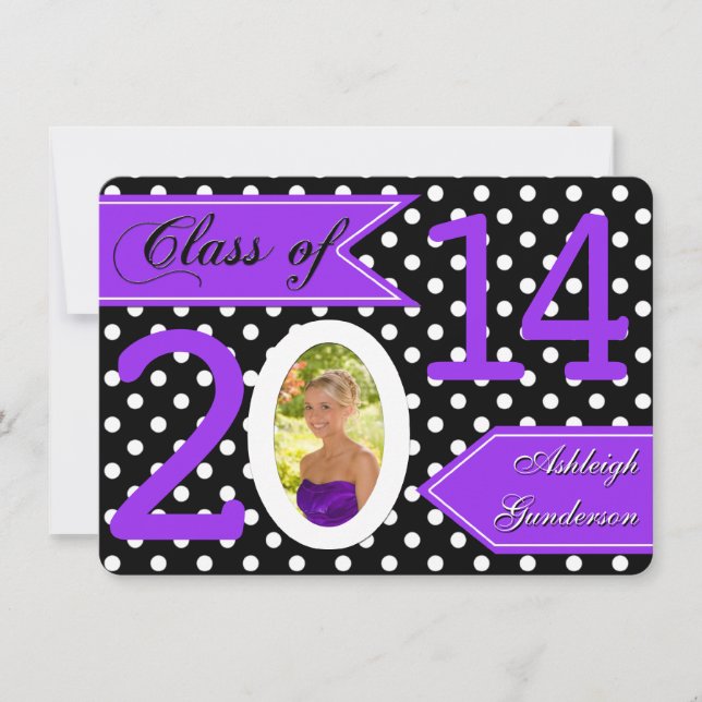 Invitation Classe de points Polka noir blanc de 2014 Invitati (Devant)