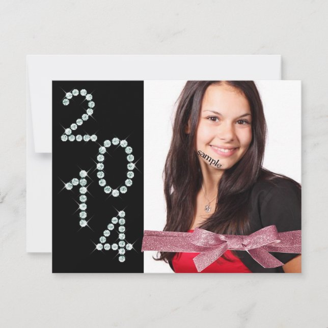 Invitation Classe de ruban rose pour filles Bling Grad 2014 (Devant)
