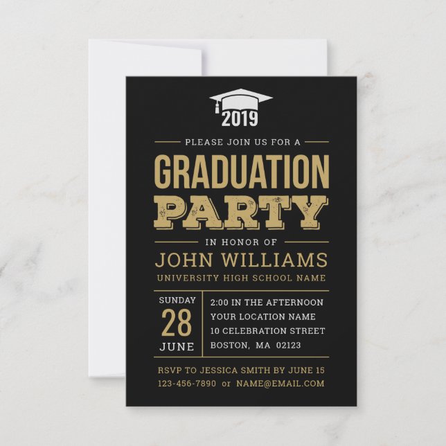 Invitation Classe de Rustic Black Gold Graduation Party 2019 (Devant)