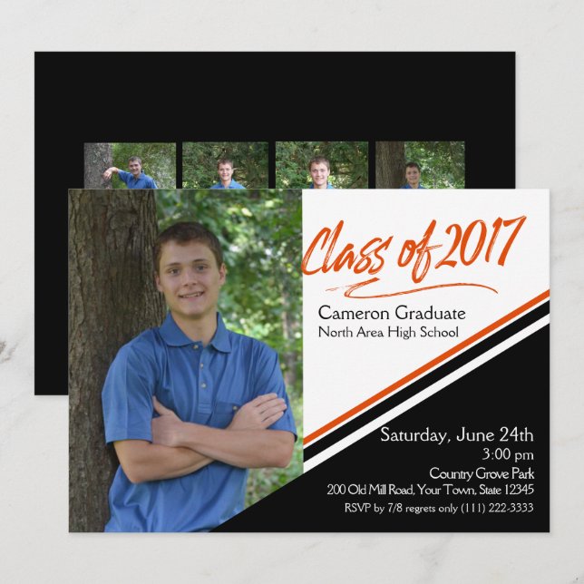 Invitation Classe des couleurs de l'école orange et noire 201 (Devant / Derrière)