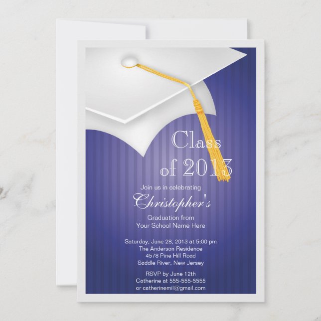 Invitation Classe du White Grad Casquette Grad Grad Party 201 (Devant)