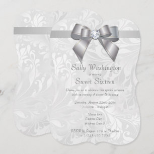 Invitation Classe Élégant Diamant Arc et Damassé Sweet 16
