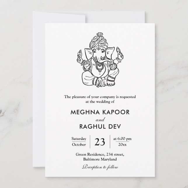 Invitation Classé Elegant Ganpatio Indien Dieu Mariage (Devant)