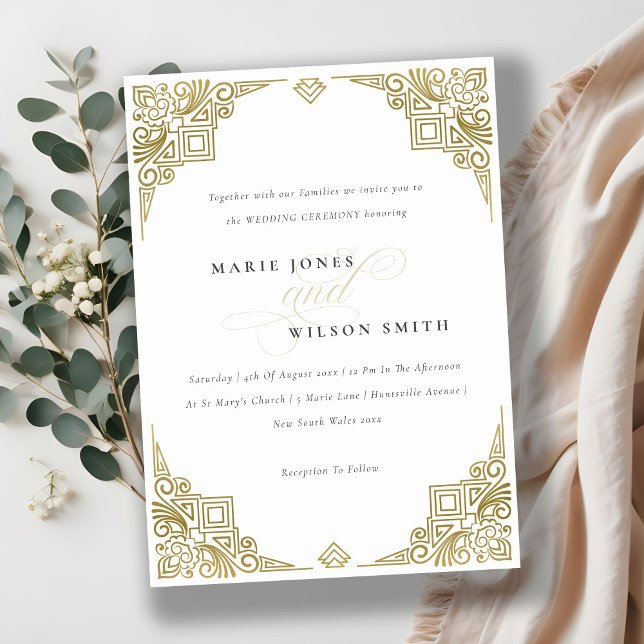 Invitation Classé Elegant Glam Gold Art Déco Mariage (Créateur téléchargé)