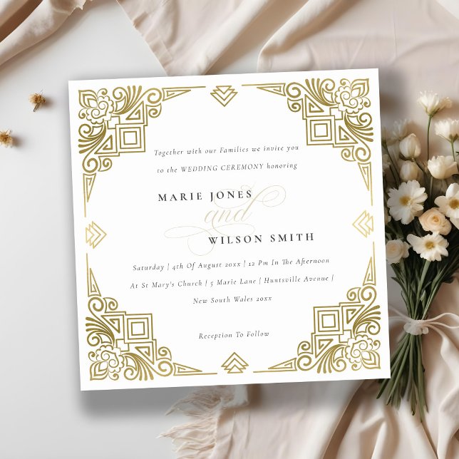 Invitation Classé Elegant Glam Gold Art Déco Mariage (Créateur téléchargé)
