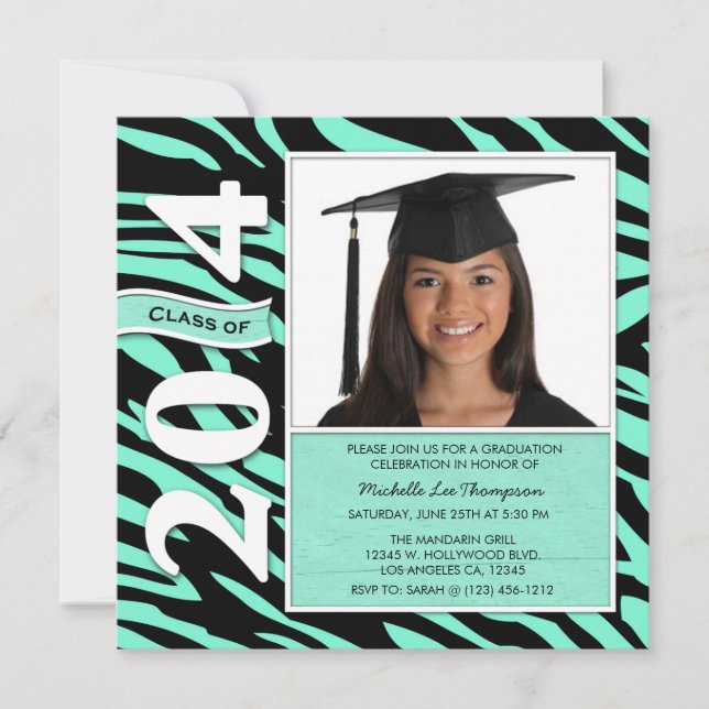 Invitation Classe Elégant Mint & Black Zebra Stripes de 2014 (Devant)