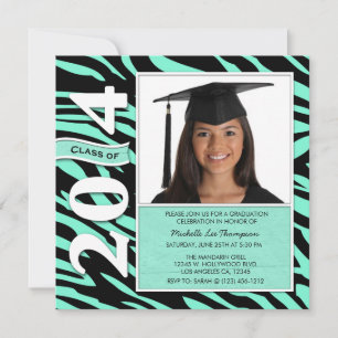 Invitation Classe Elégant Mint & Black Zebra Stripes de 2014