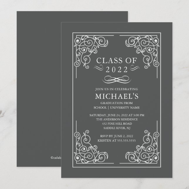 Invitation Classe élégante de 2018 Graduation Party Invitatio (Devant / Derrière)