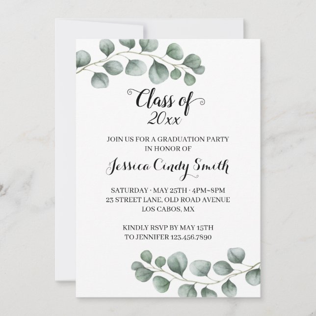 Invitation Classe Eucalyptus de Verdure de 2019 Photo Graduat (Devant)