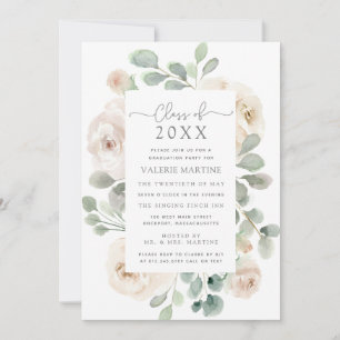Invitation Classe Florale Blanche de 2021 Graduation Party